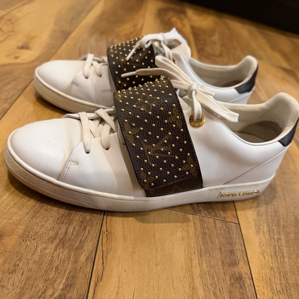 Louis Vuitton White and Brown Sneakers with Gold Accents - Picture 2 of 3